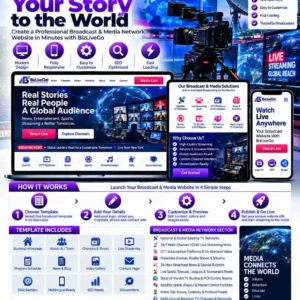 Broadcast and media network sector featuring satellite TV, HD 4K streaming, OTT platforms, live news, sports broadcasting and regional television networks on BizLiveGo