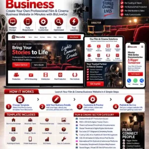 Film and Cinema businesses including film production houses, OTT platforms, multiplex theaters, movie studios, film distribution, casting, CGI animation, post production and virtual production on BizLiveGo