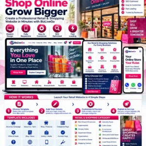 Retail and shopping category featuring retail stores, supermarkets, grocery stores, shopping malls, specialty stores, online stores and e-commerce marketplaces on BizLiveGo