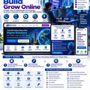 Technology industry business classification featuring software companies, web development, mobile apps, SaaS, AI, cloud computing, cybersecurity, IT consulting, data analytics, blockchain, DevOps and web hosting on BizLiveGo