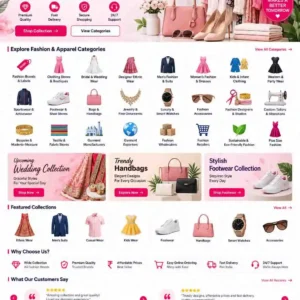 Fashion & Apparel Subcategory featuring fashion brands, clothing stores, bridal wear, designer ethnic wear, men's fashion, women's fashion, kids clothing, footwear, bags, jewelry, tailoring and garment manufacturers