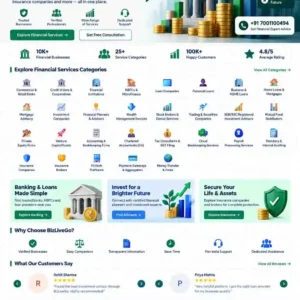Financial Services Category featuring commercial banks, credit unions, financial institutions, NBFCs, loan companies, investment firms, financial advisors, wealth management, stock brokers, mutual funds, accounting, insurance and FinTech services