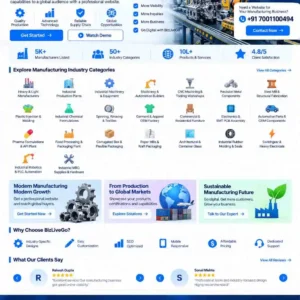 Manufacturing Industry Subcategory featuring heavy and light manufacturers, industrial production plants, machinery, automation, CNC machining, metal components, plastics, chemicals, textiles, garments, electronics, automotive, pharmaceuticals and food processing