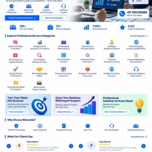 Professional Service Category featuring business strategy consultants, management consulting, HR and recruitment, staffing, BPO, KPO, virtual assistants, automation, corporate secretarial services, startup advisory, M&A, franchising, procurement, translation and administrative support